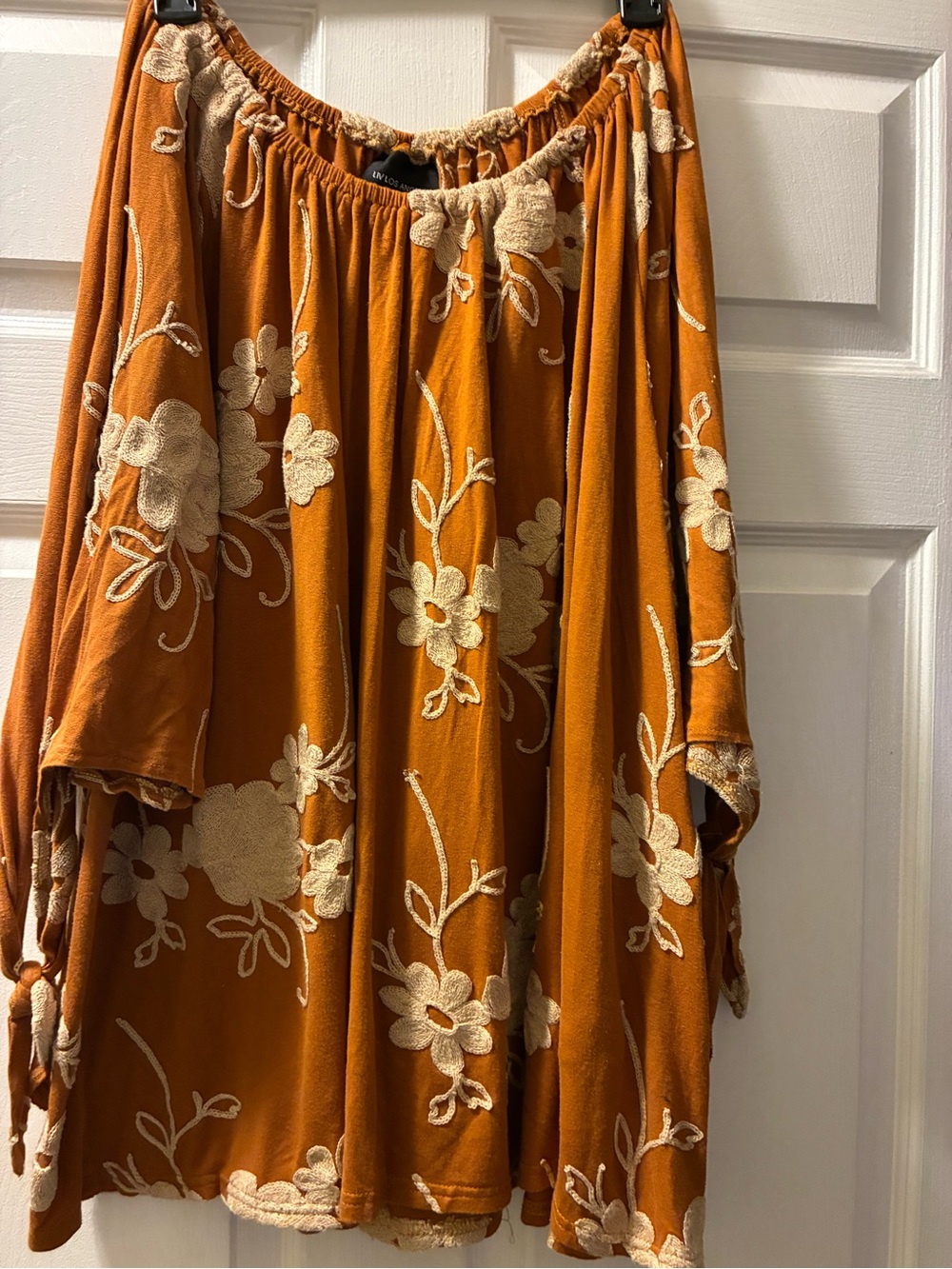 Pre-owned Women’s Flowy Embroidered Orange/rust tone Tunic Top Liv Los Angeles